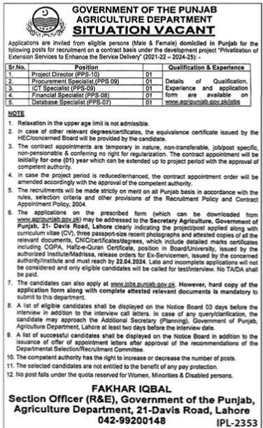 Agriculture Department Punjab Job