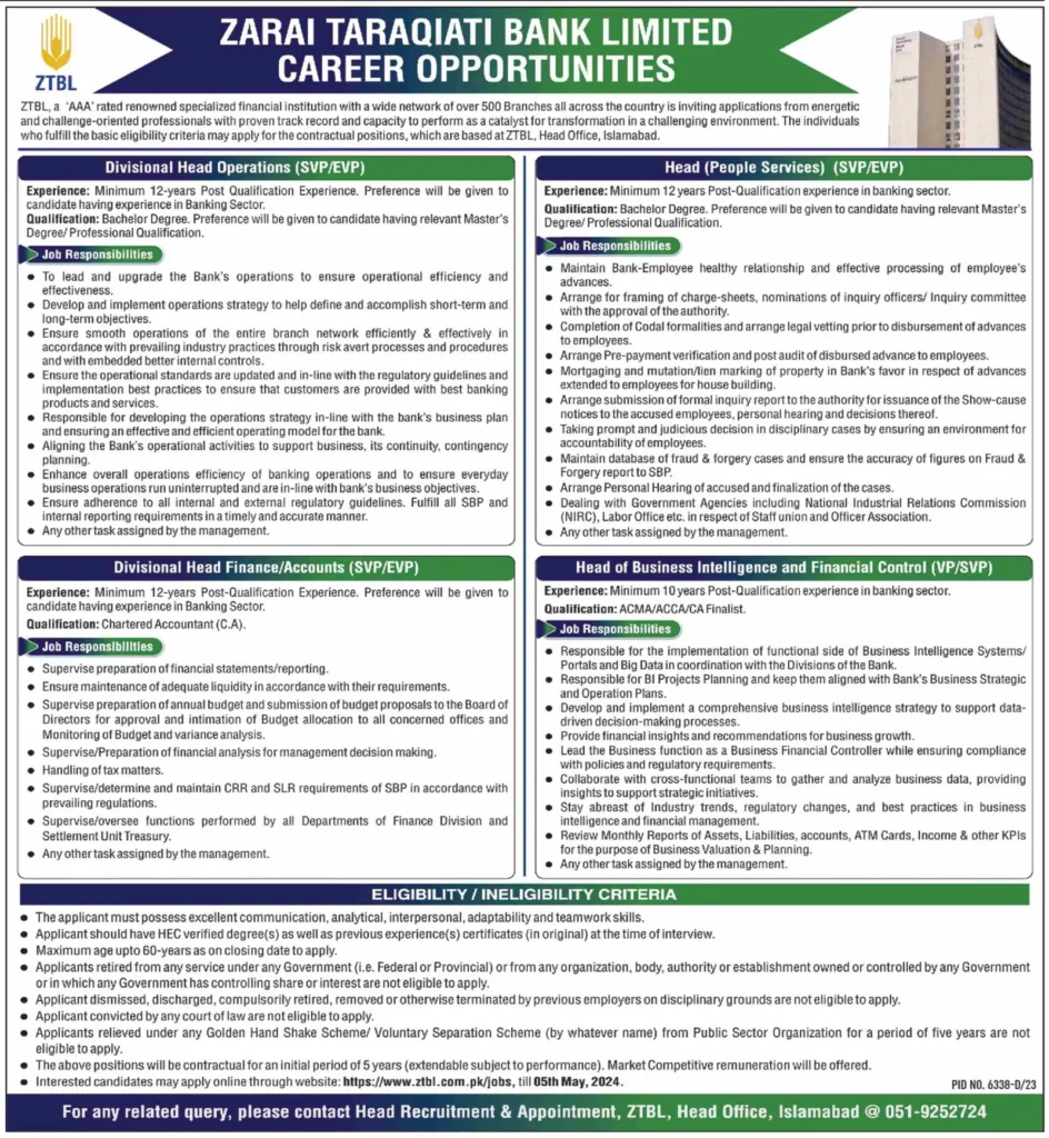 Zarai Taraqiati bank Jobs