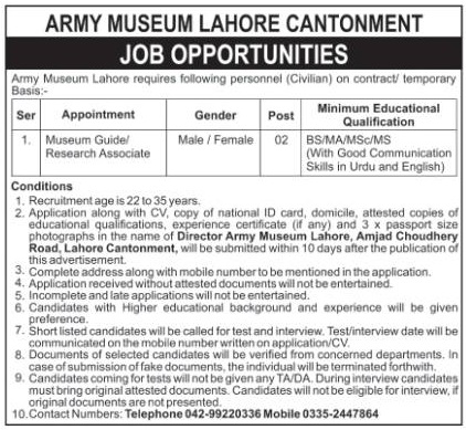 Army-Museum-Lahore-Jobs